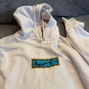 Men White Hoodie with Blue Graphic
